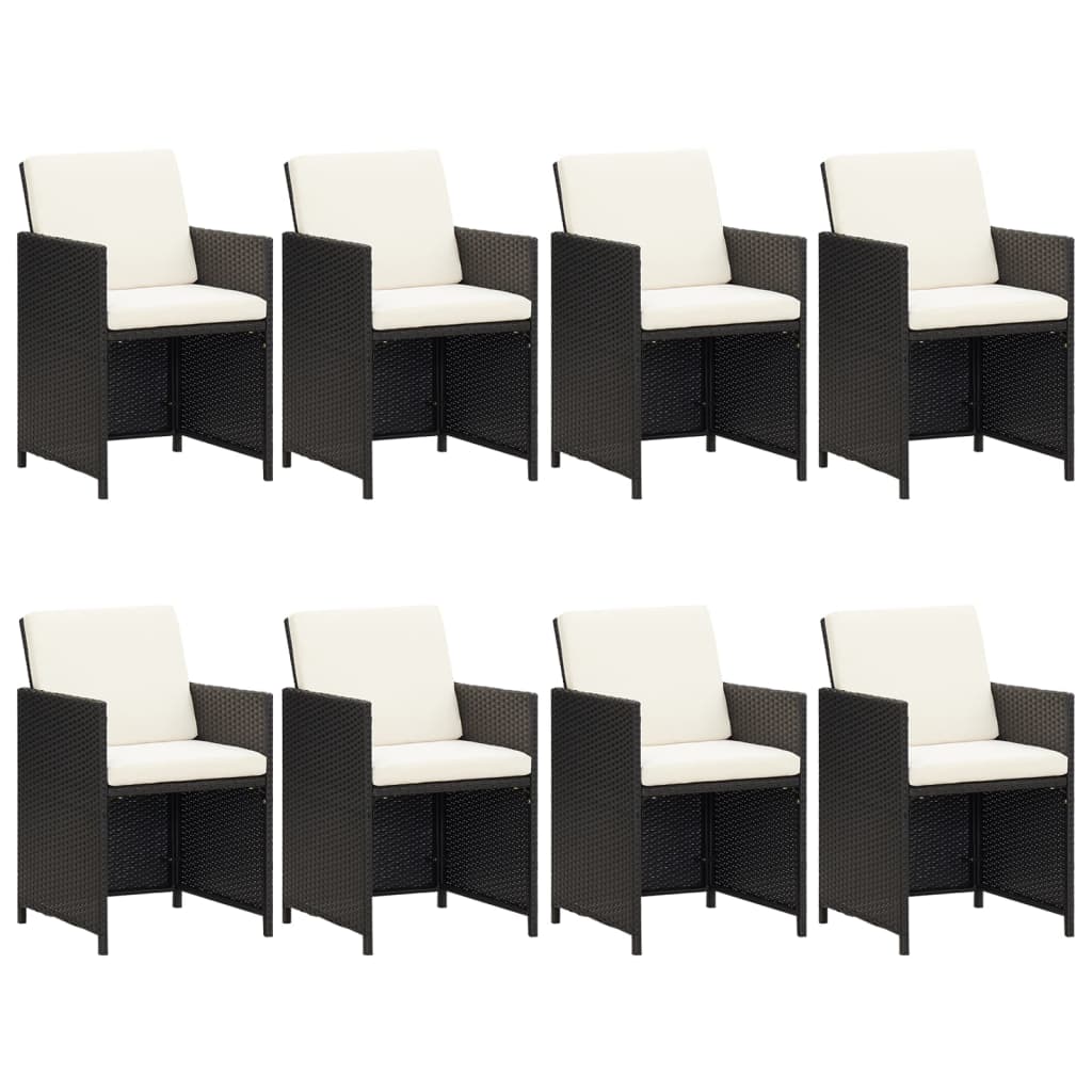 Ensemble à manger de jardin coussins 9pcs Résine tressée Noir