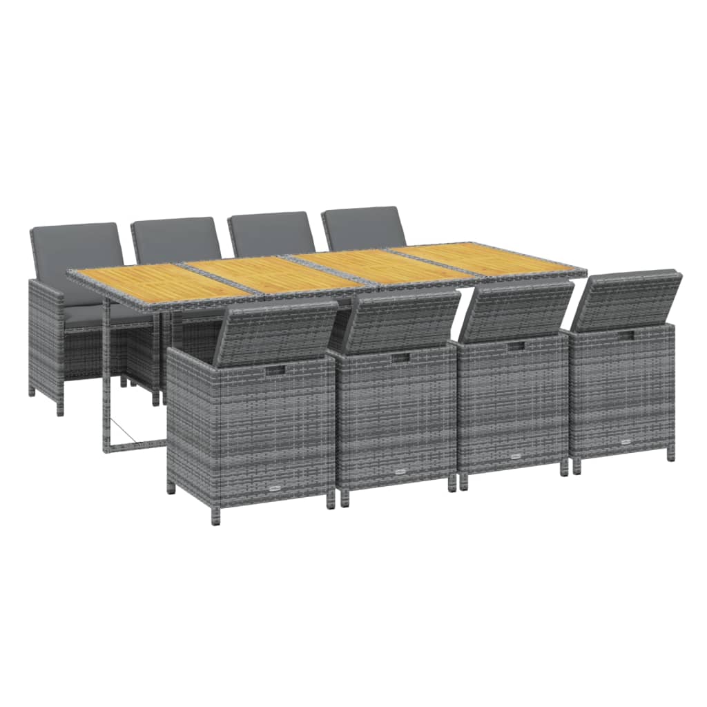 Ensemble à manger de jardin coussins 9pcs Résine tressée Gris