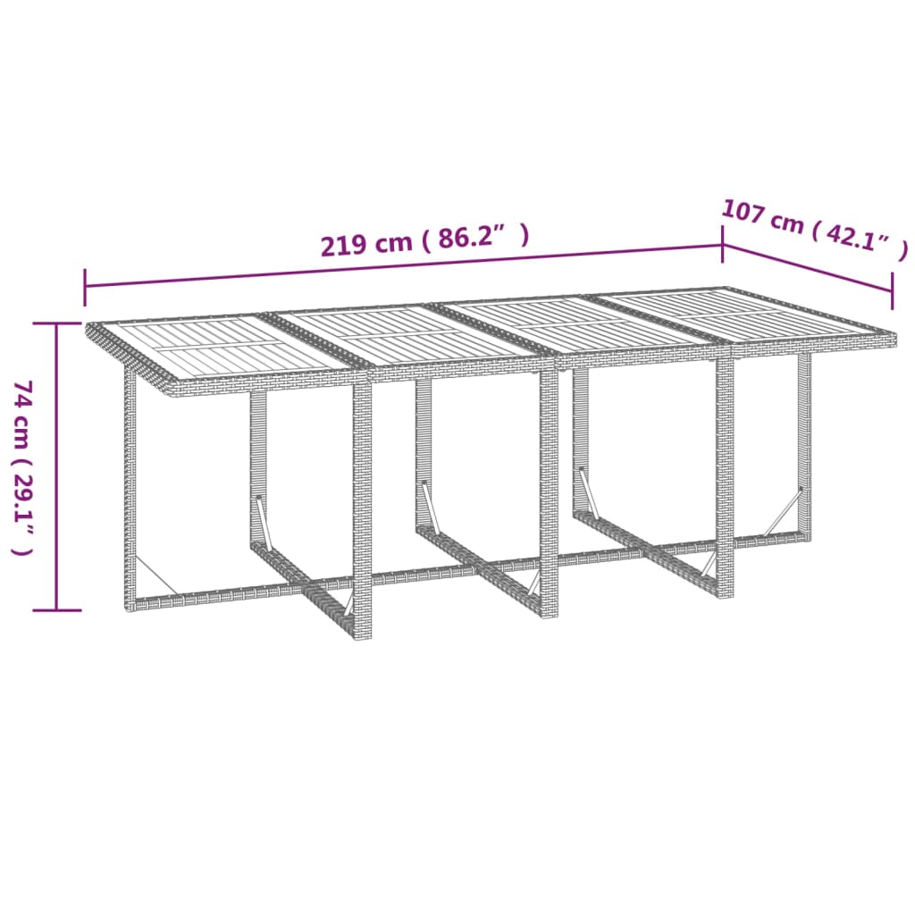 Ensemble à manger de jardin coussins 9pcs Résine tressée Gris