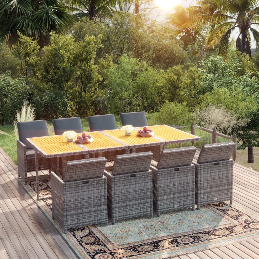 Ensemble à manger de jardin coussins 9pcs Résine tressée Gris