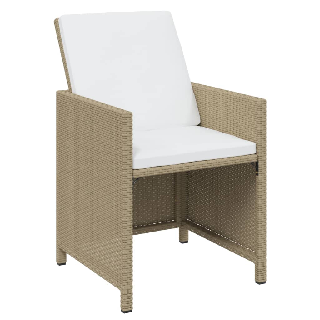 Ensemble à manger de jardin et coussins 9 pcs Poly rotin Beige
