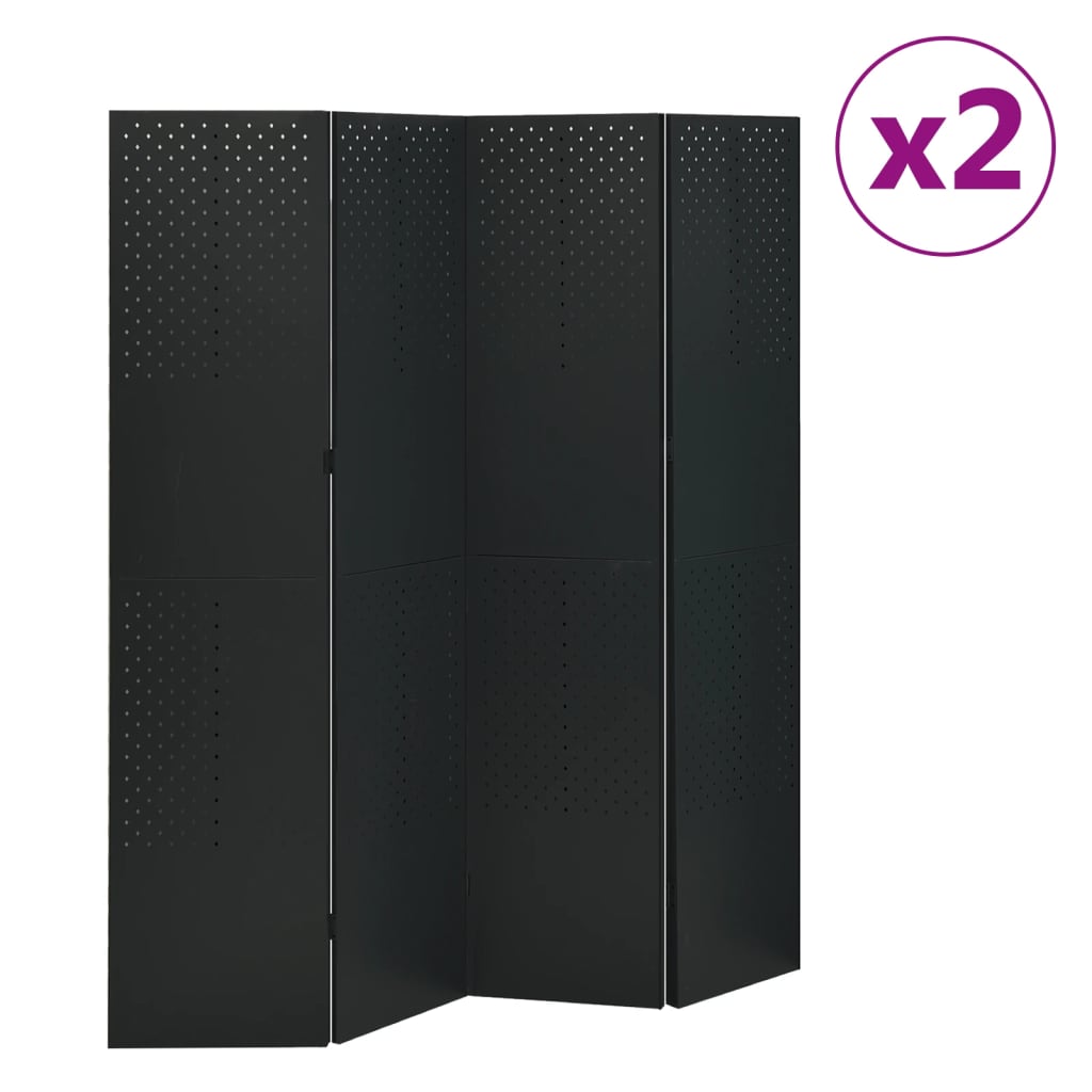 Cloisons de séparation 4 panneaux 2 pcs Noir 160x180 cm Acier - XIOS
