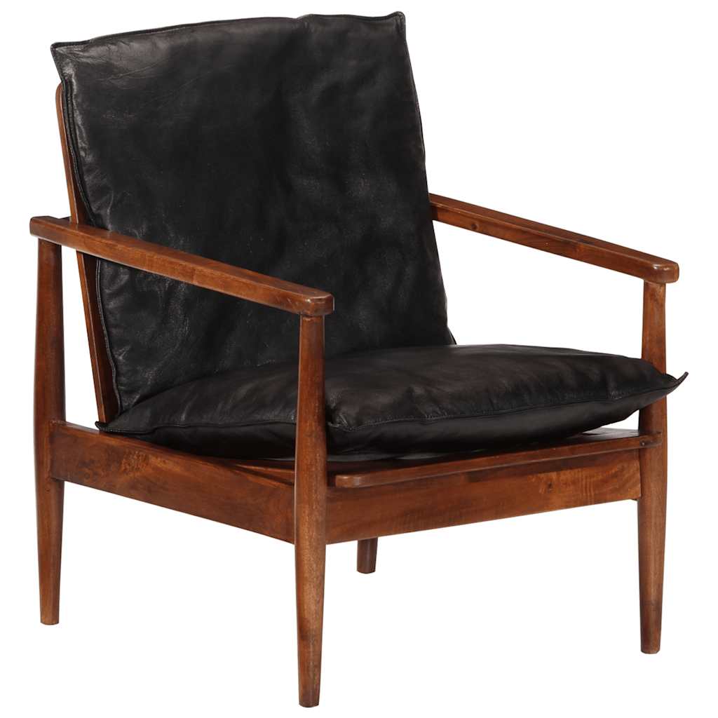 Fauteuil noir cuir véritable et bois d'acacia solide - XIOS