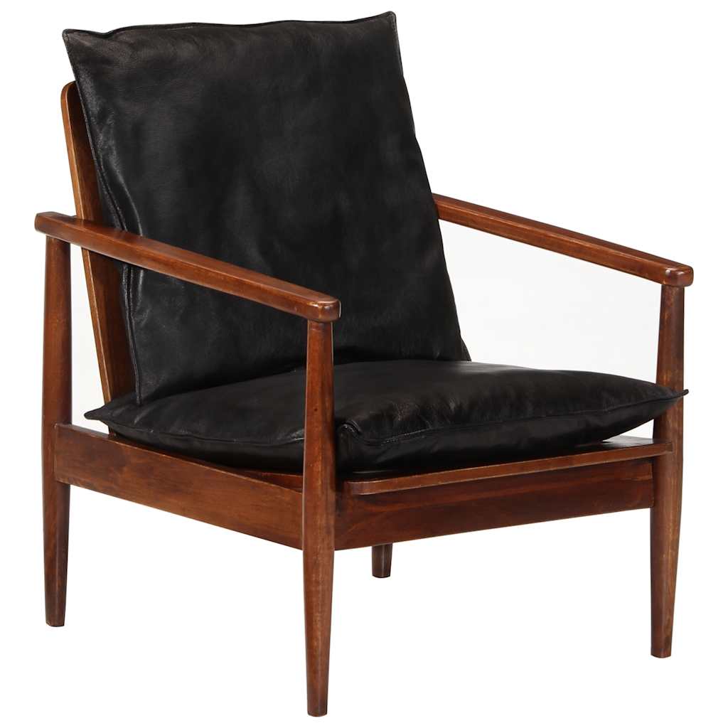Fauteuil noir cuir véritable et bois d'acacia solide - XIOS
