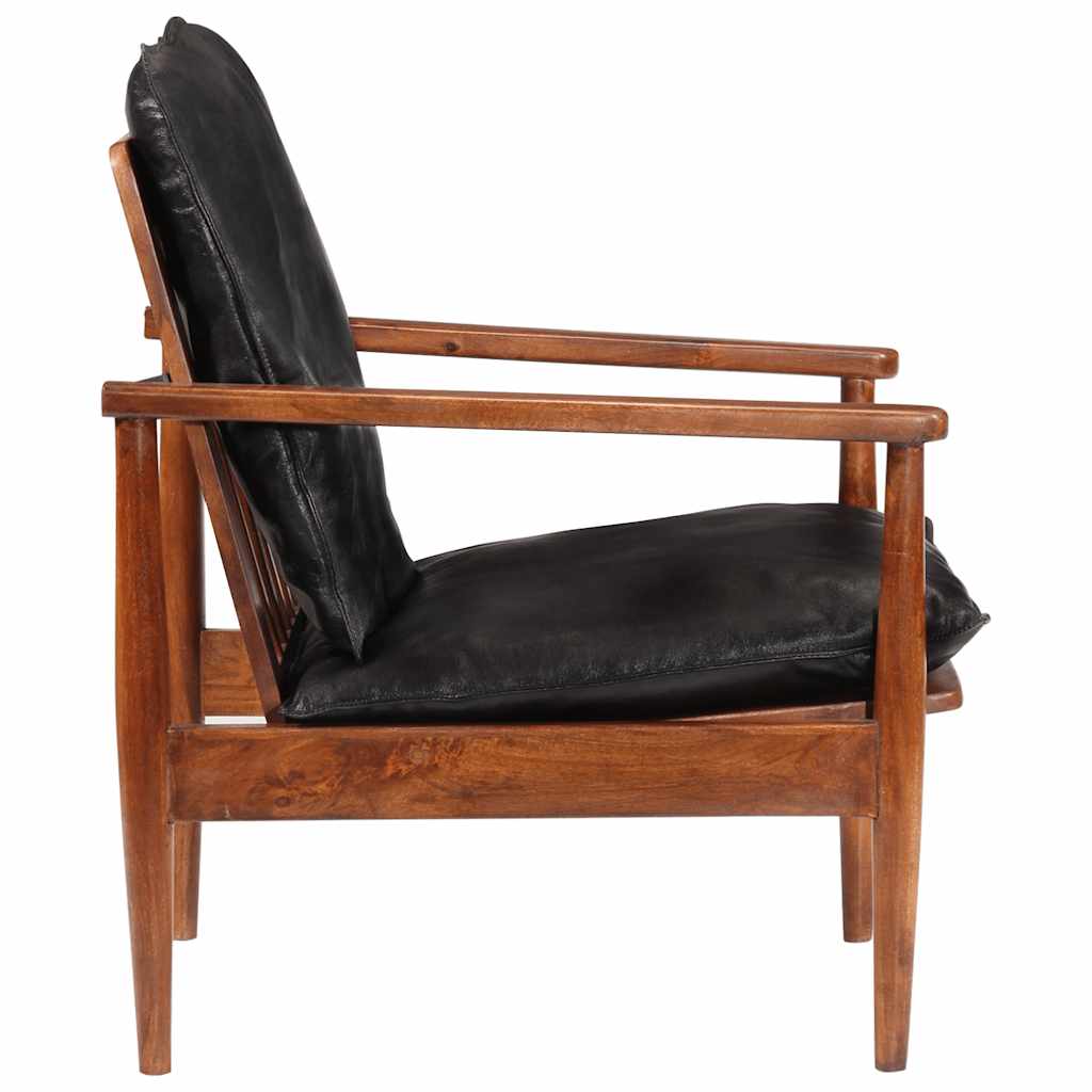 Fauteuil noir cuir véritable et bois d'acacia solide - XIOS