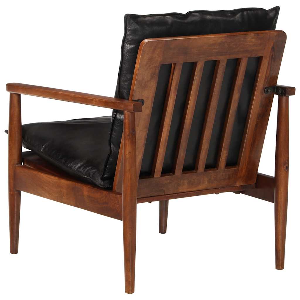 Fauteuil noir cuir véritable et bois d'acacia solide - XIOS