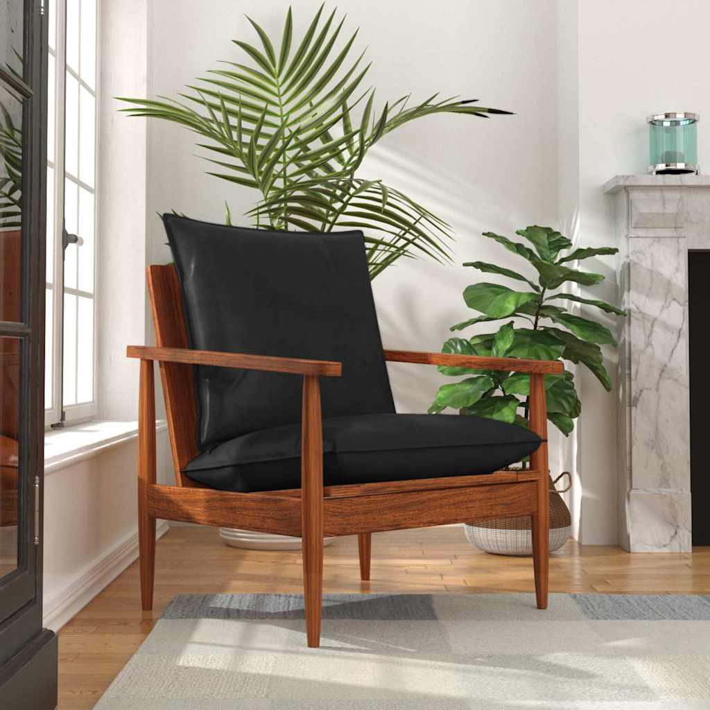 Fauteuil noir cuir véritable et bois d'acacia solide - XIOS