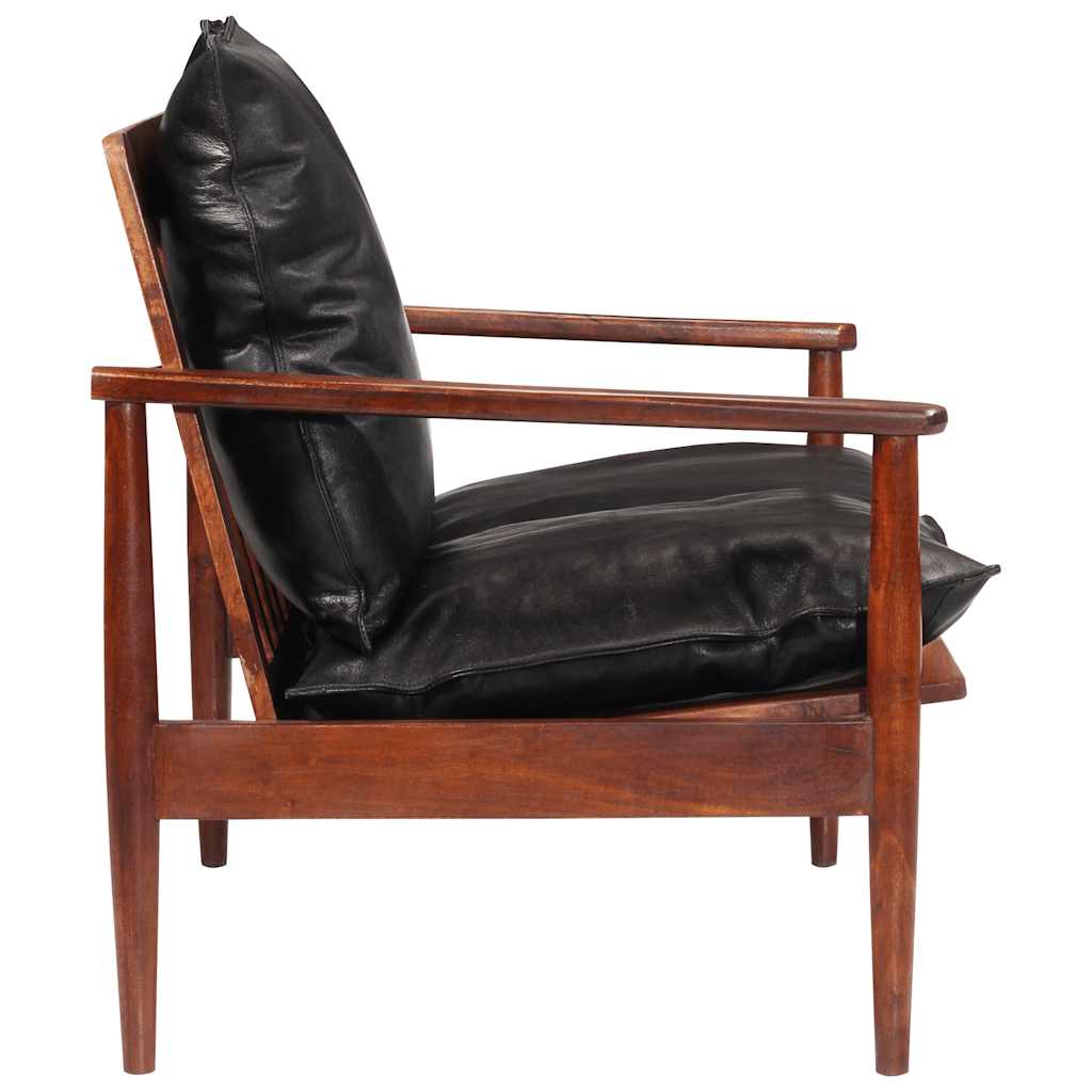 Canapé 2 places noir cuir véritable et bois d'acacia solide - XIOS