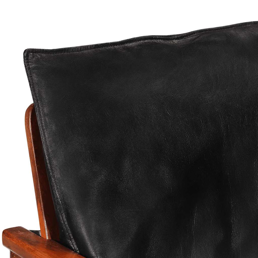 Canapé 2 places noir cuir véritable et bois d'acacia solide - XIOS