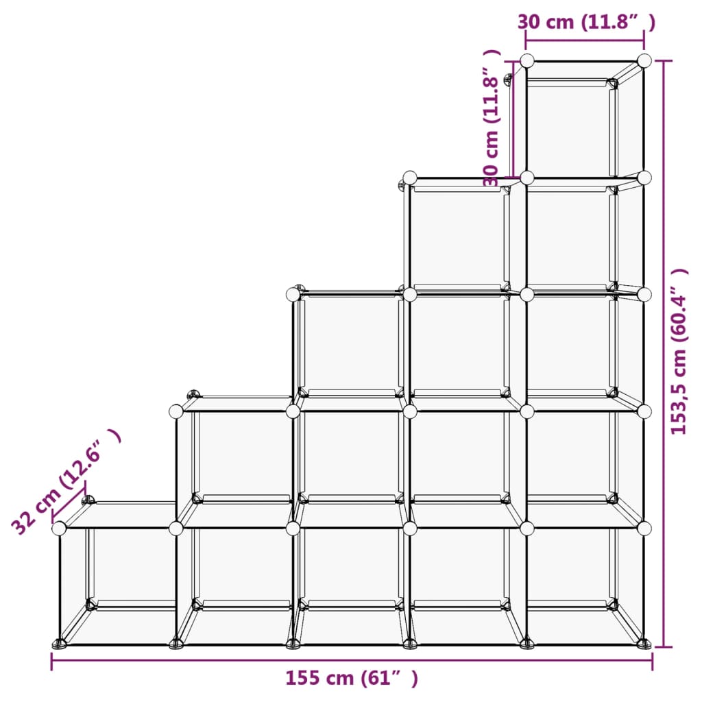 Cubes de rangement 15 pcs Noir PP - XIOS