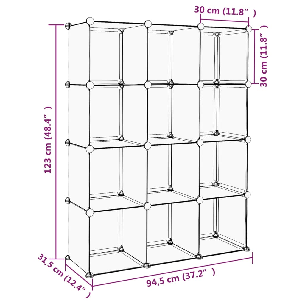 Cubes de rangement 12 pcs Noir PP - XIOS