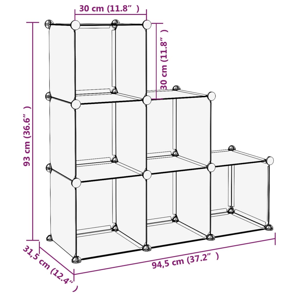 Cubes de rangement 6 pcs Noir PP - XIOS