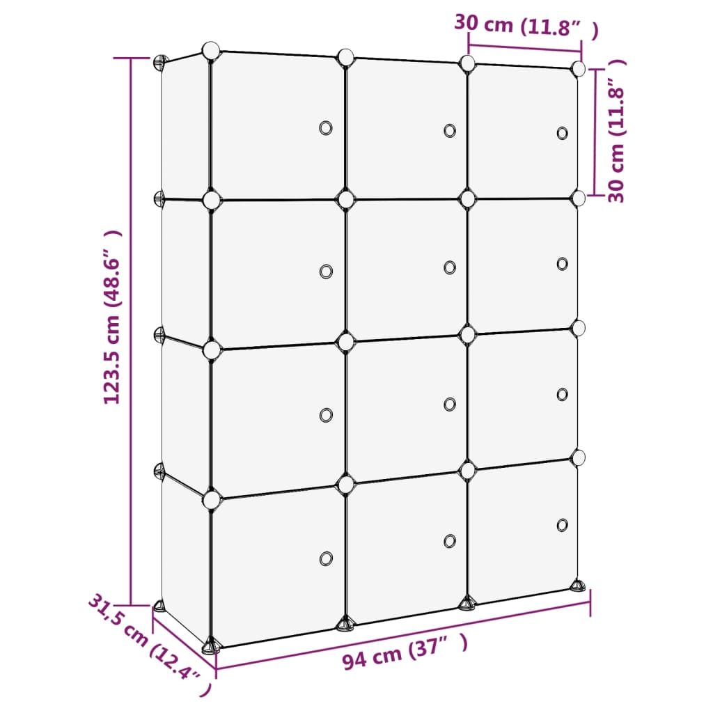 Cubes de rangement 12 pcs avec portes Transparent PP - XIOS