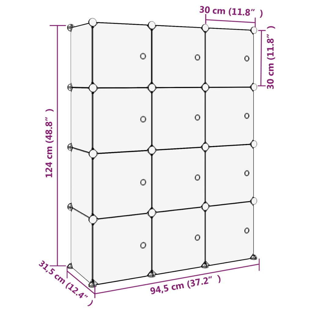 Cubes de rangement 12 pcs avec portes noir PP - XIOS
