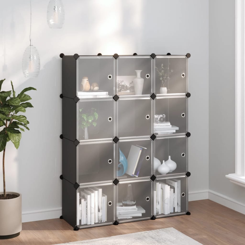 Cubes de rangement 12 pcs avec portes noir PP - XIOS