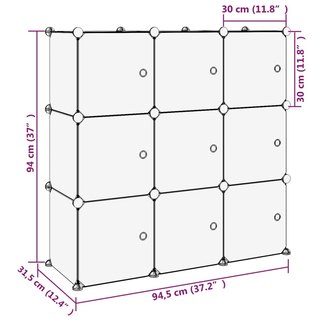 Cubes de rangement 9 pcs avec portes Transparent PP - XIOS
