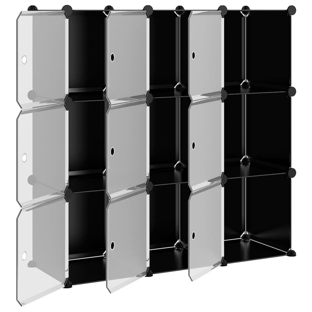 Cubes de rangement 9 pcs avec portes Noir PP - XIOS