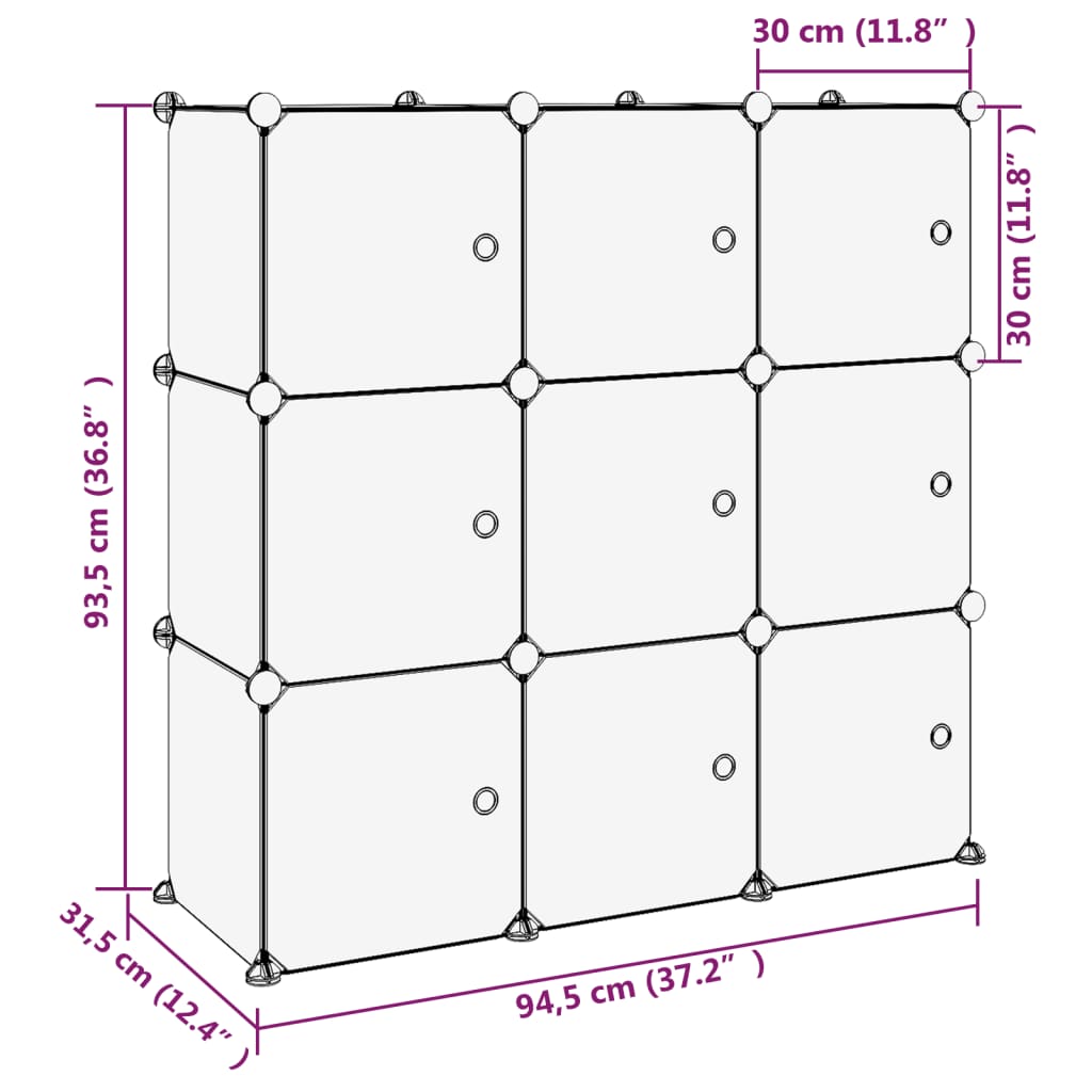 Cubes de rangement 9 pcs avec portes Noir PP - XIOS