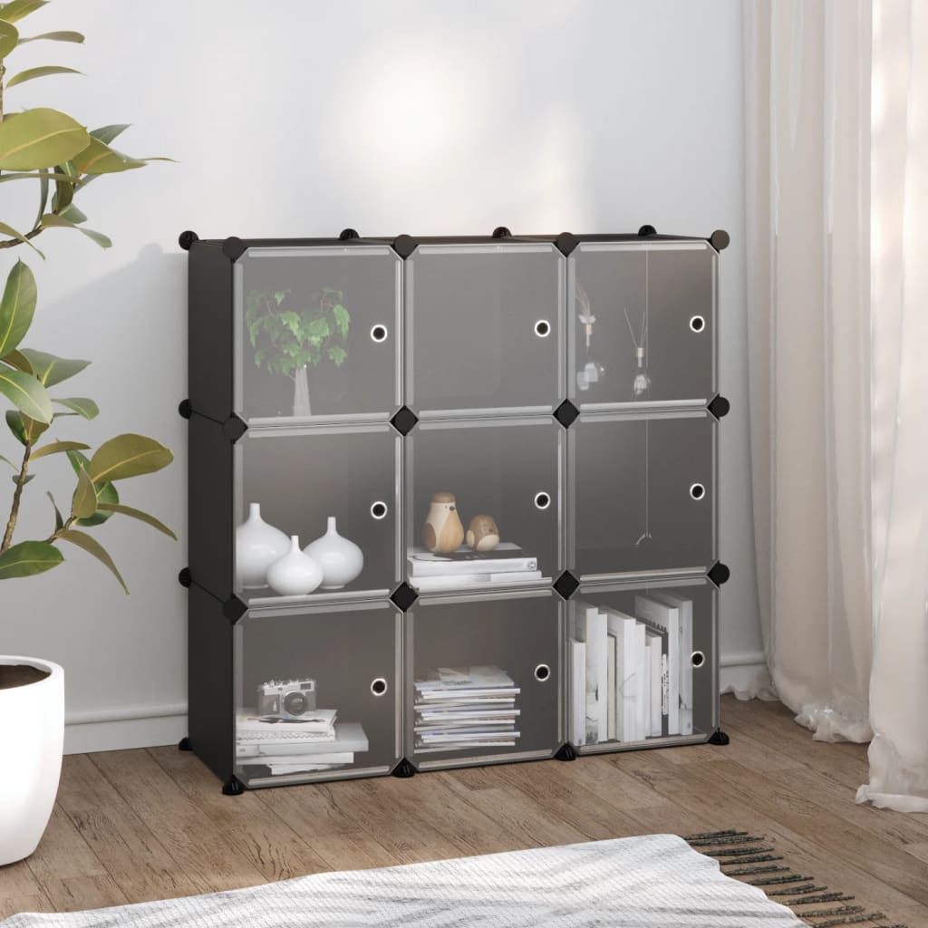 Cubes de rangement 9 pcs avec portes Noir PP - XIOS