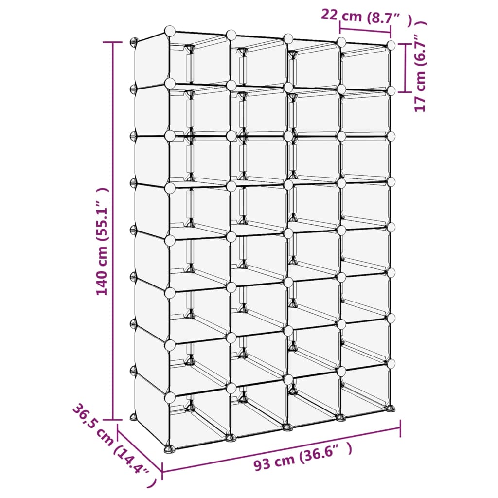 Étagère à chaussures Transparent 93x36,5x140 cm PP - XIOS
