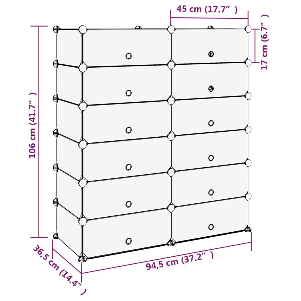 Étagère à chaussures Transparent 94,5x36,5x106 cm PP - XIOS