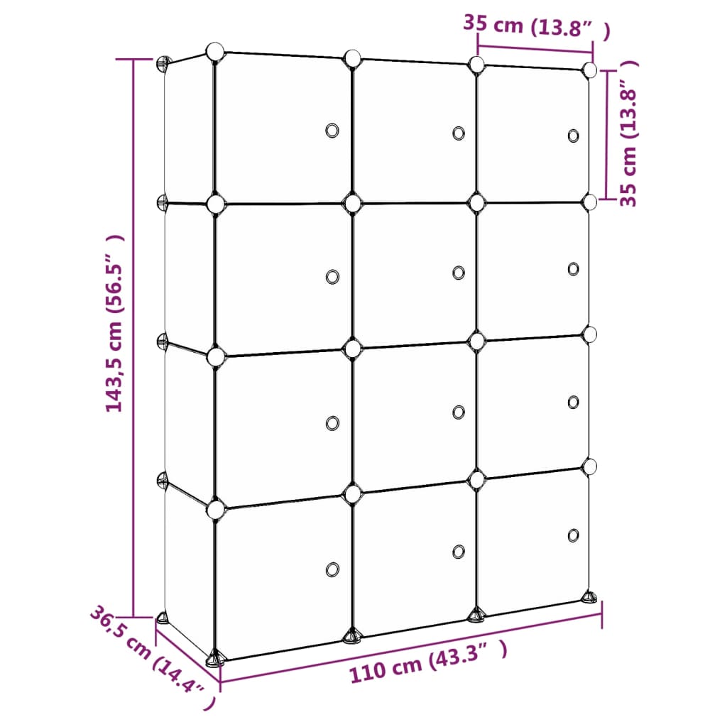 Armoire de rangement pour enfants avec 12 cubes Vert PP - XIOS