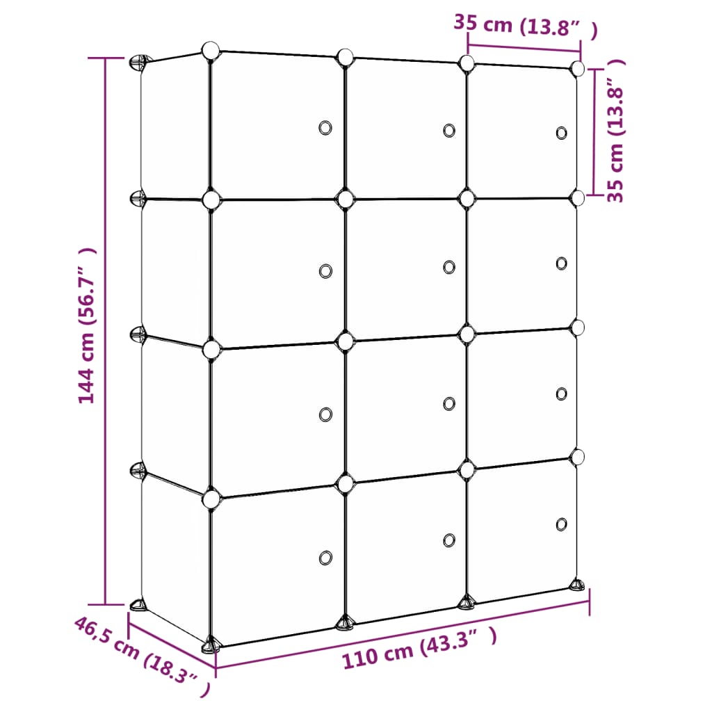 Armoire de rangement pour enfants avec 12 cubes Bleu PP - XIOS