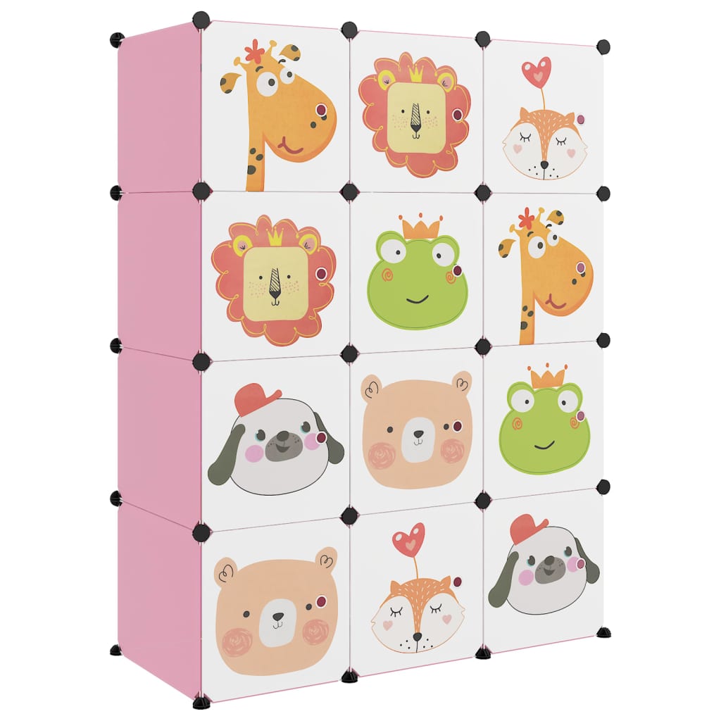 Armoire de rangement pour enfants avec 12 cubes Rose PP - XIOS