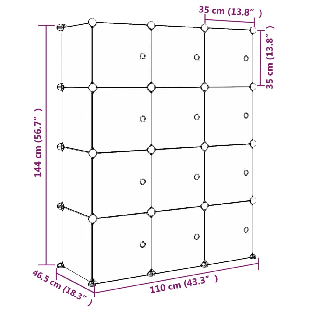 Armoire de rangement pour enfants avec 12 cubes Rose PP - XIOS