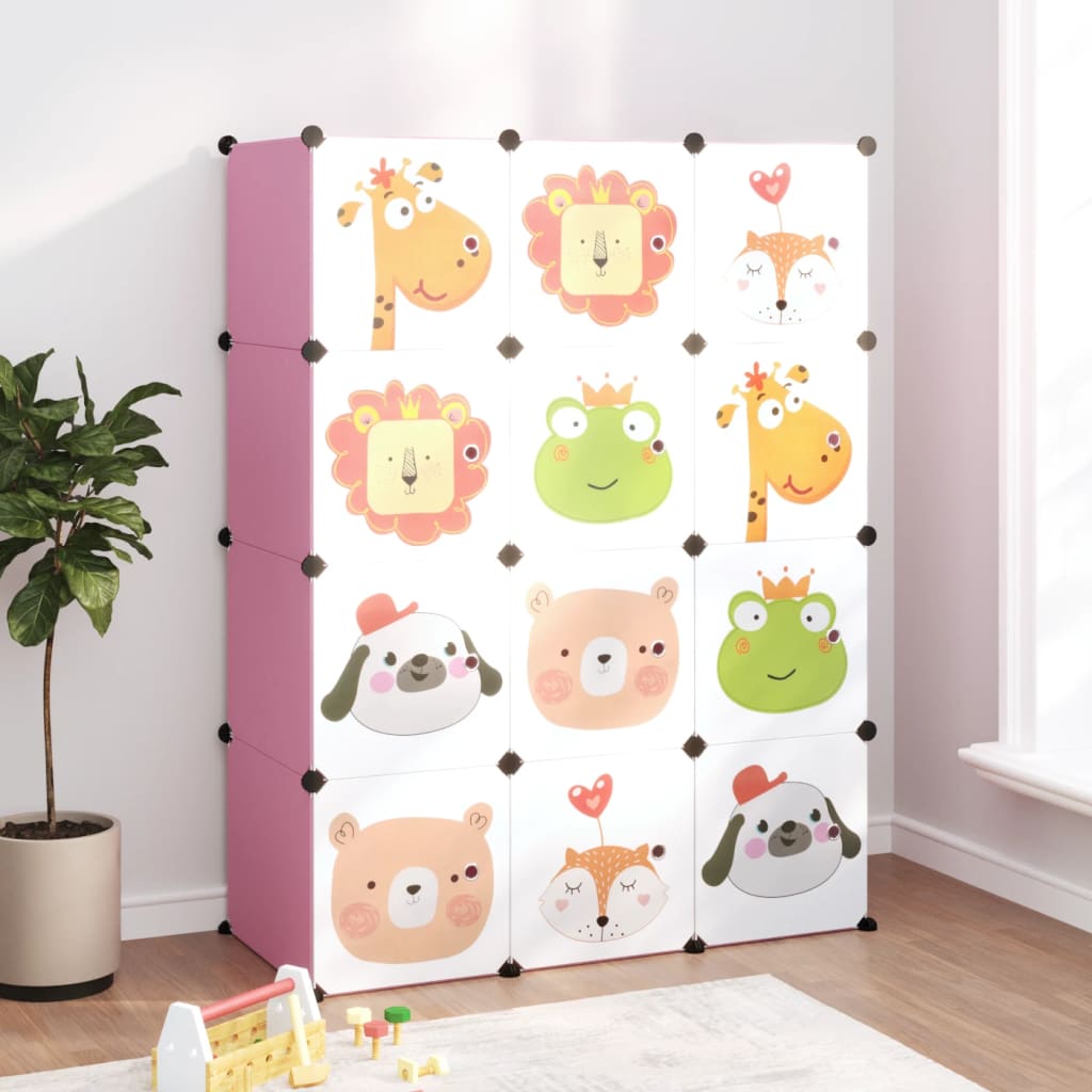 Armoire de rangement pour enfants avec 12 cubes Rose PP - XIOS