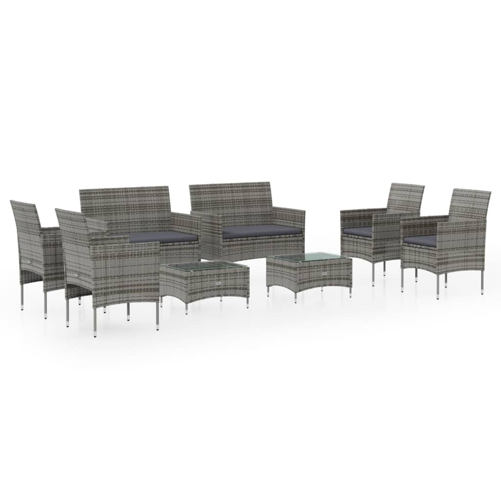 Salon de jardin 8 pcs avec coussins résine tressée gris
