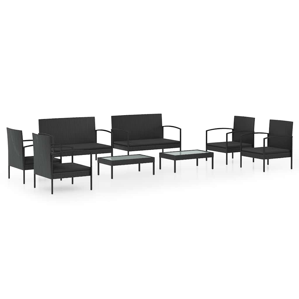 Salon de jardin 8 pcs avec coussins résine tressée noir