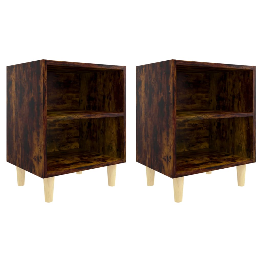 Tables de chevet et pieds en bois 2 pcs Chêne fumé 40x30x50 cm