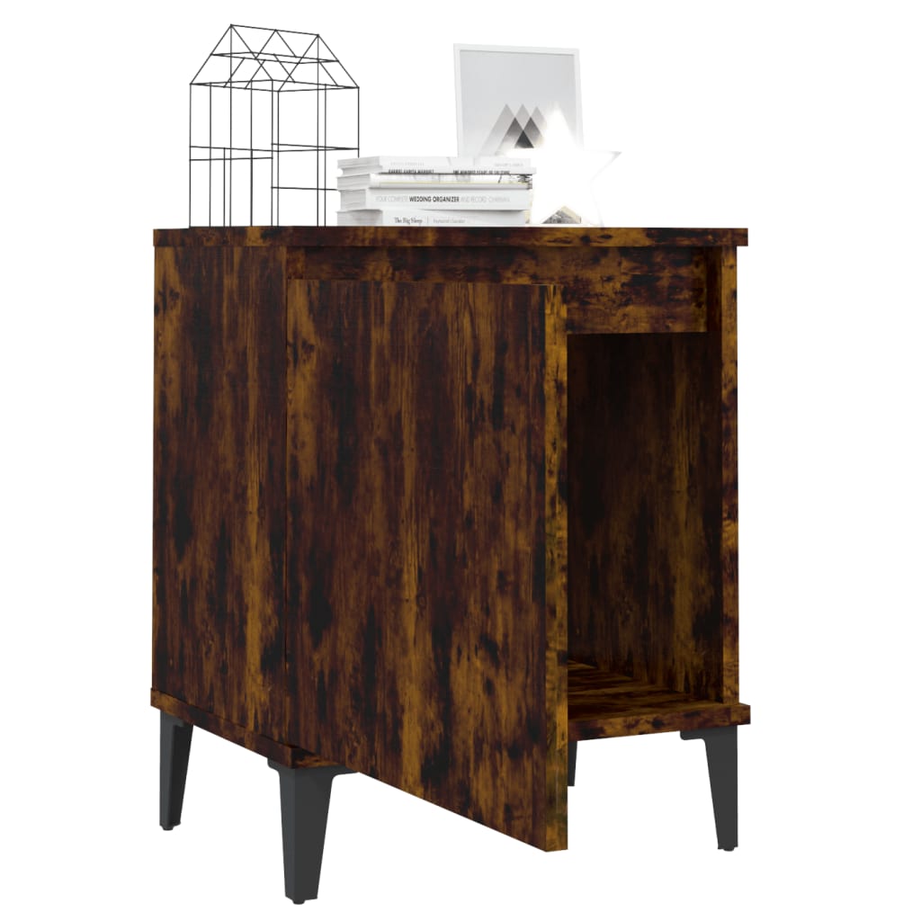 Tables de chevet avec pieds en métal chêne fumé 40x30x50 cm - XIOS