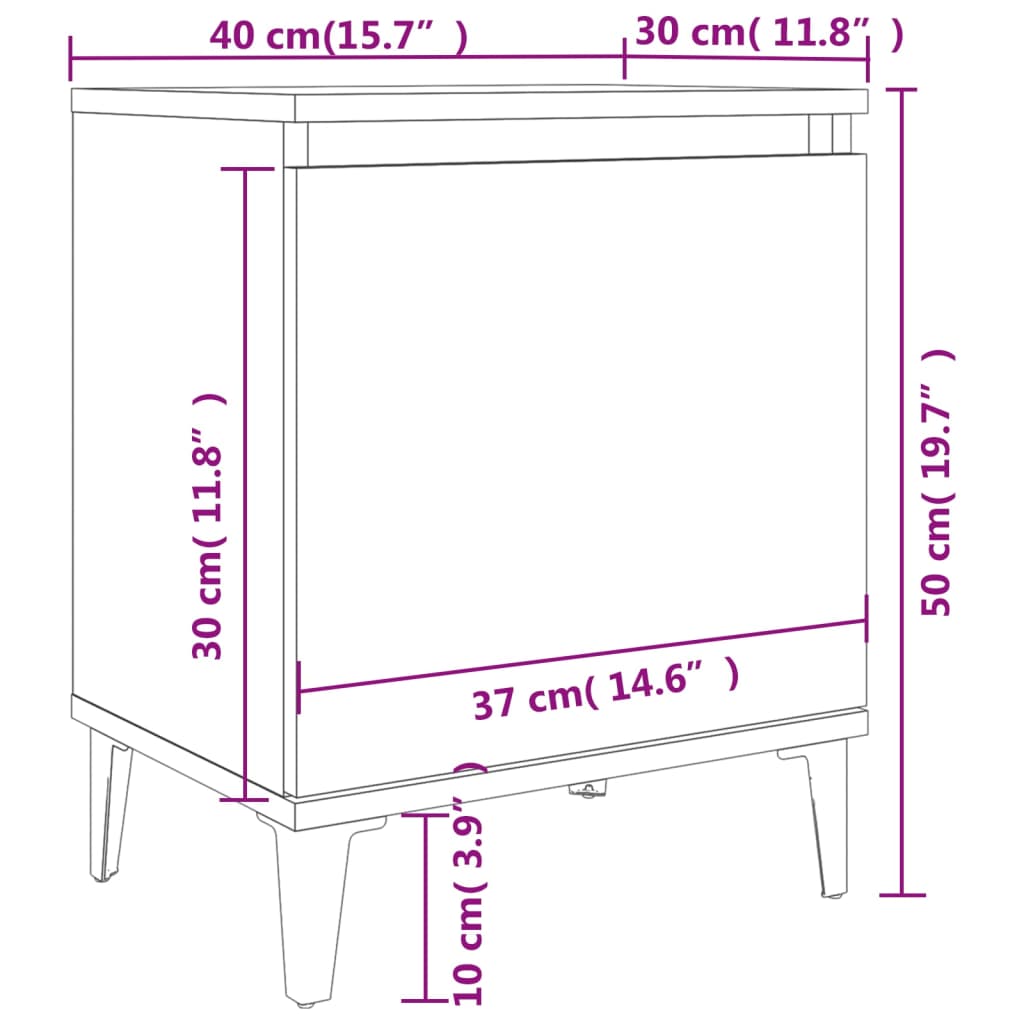 Tables de chevet avec pieds en métal chêne fumé 40x30x50 cm - XIOS