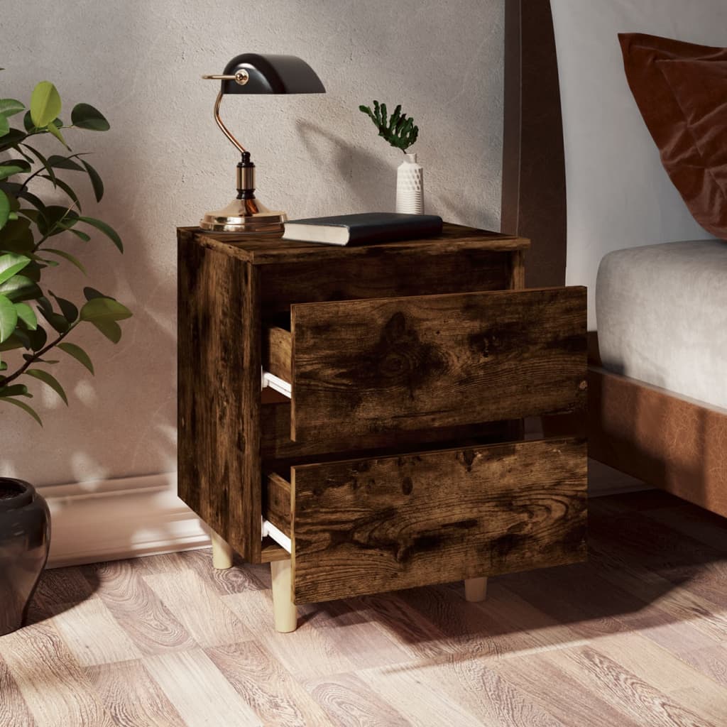 Table de chevet avec pieds en bois Chêne fumé 40x35x50 cm - XIOS