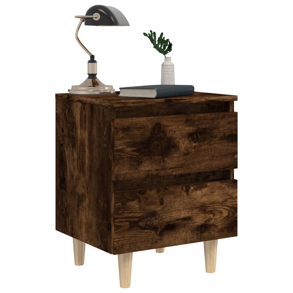 Table de chevet avec pieds en bois Chêne fumé 40x35x50 cm - XIOS