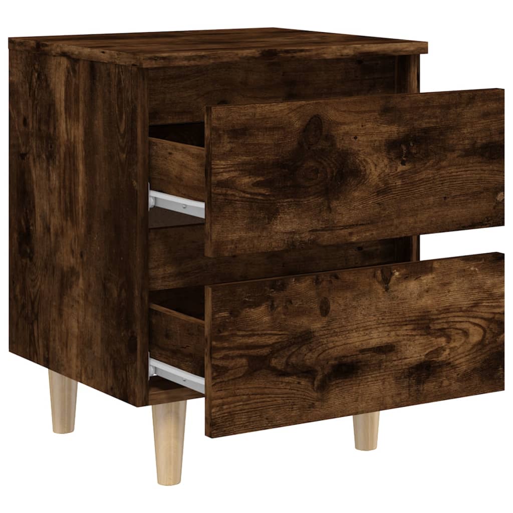 Table de chevet avec pieds en bois Chêne fumé 40x35x50 cm - XIOS