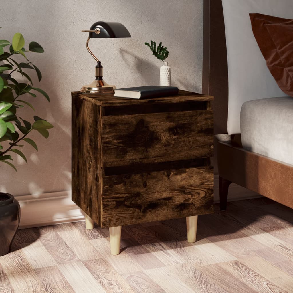 Table de chevet avec pieds en bois Chêne fumé 40x35x50 cm - XIOS