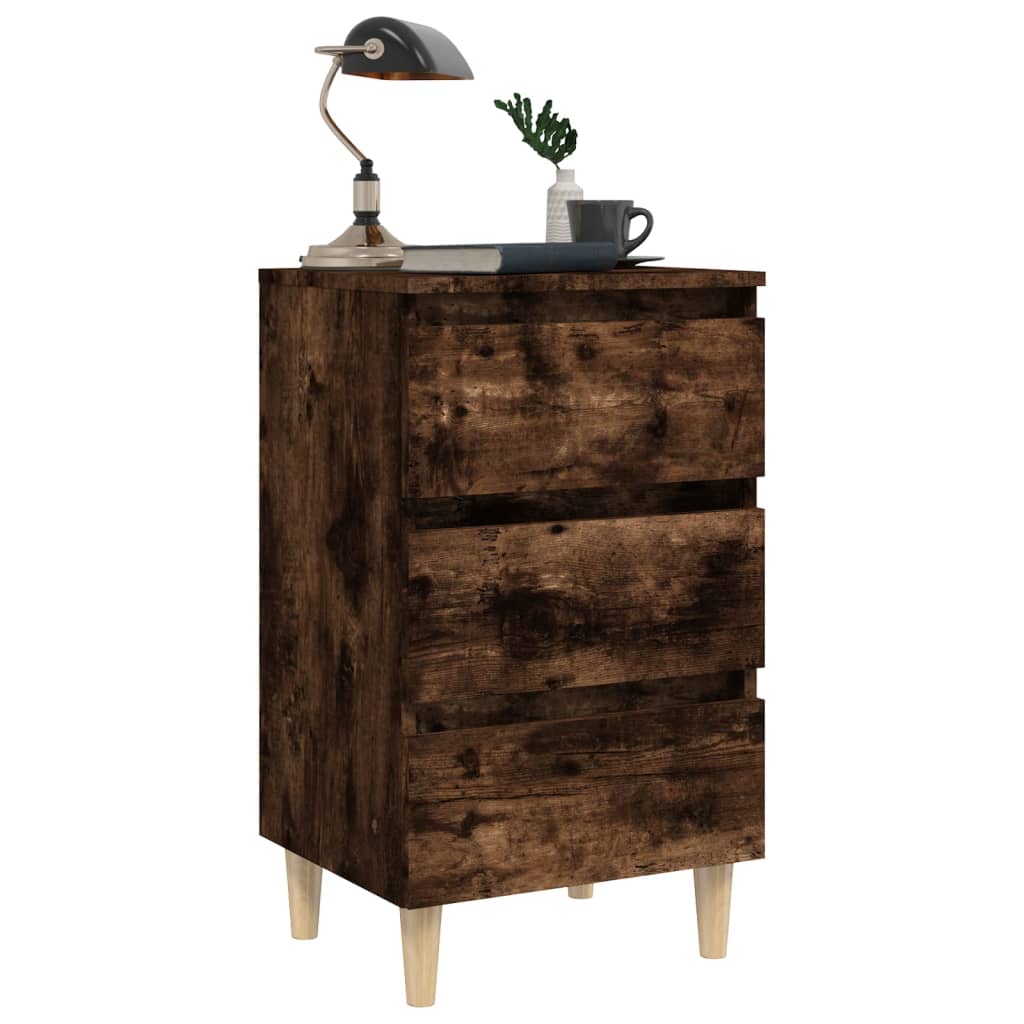 Table de chevet avec pieds en bois solide Chêne fumé 40x35x69cm - XIOS