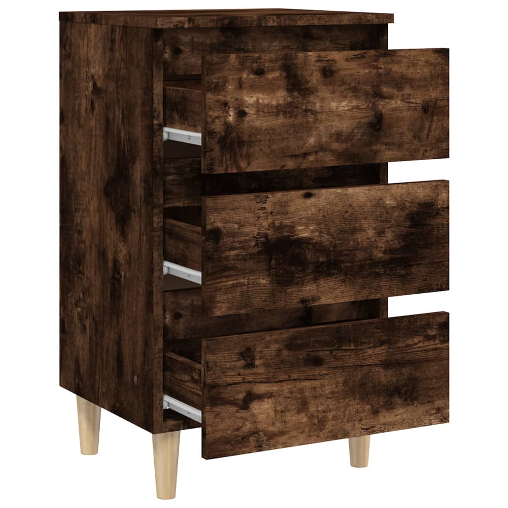 Table de chevet avec pieds en bois solide Chêne fumé 40x35x69cm - XIOS