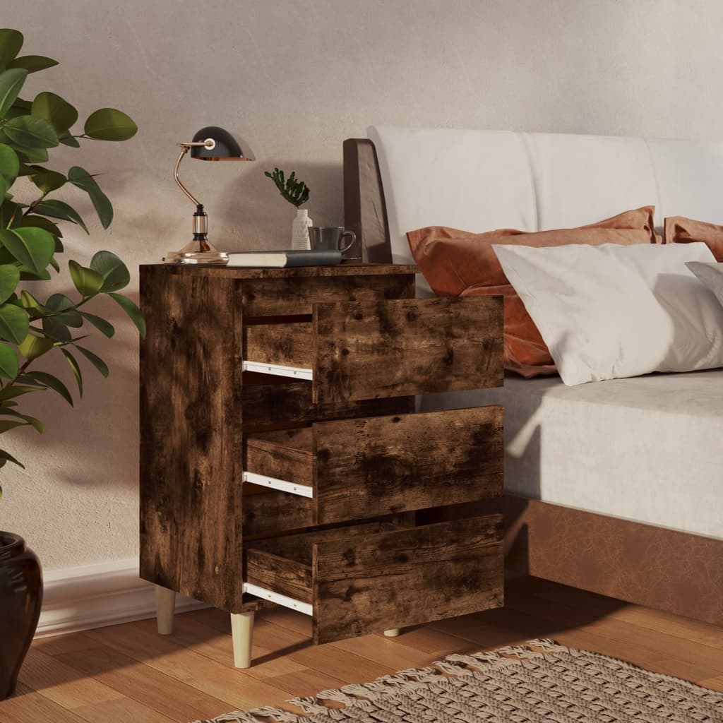 Tables de chevet et pieds en bois 2 pcs Chêne fumé 40x35x69 cm - XIOS