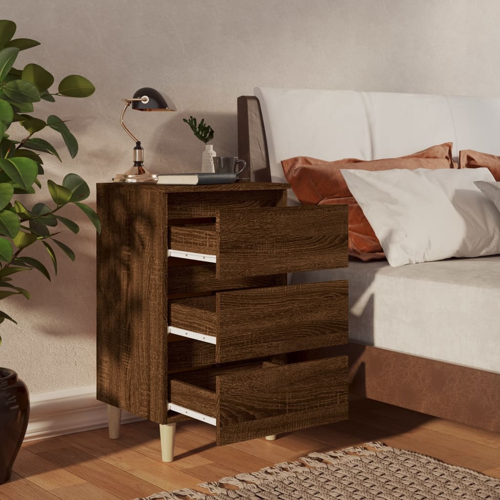 Table de chevet avec pieds en bois Chêne marron 40x35x69 cm - XIOS
