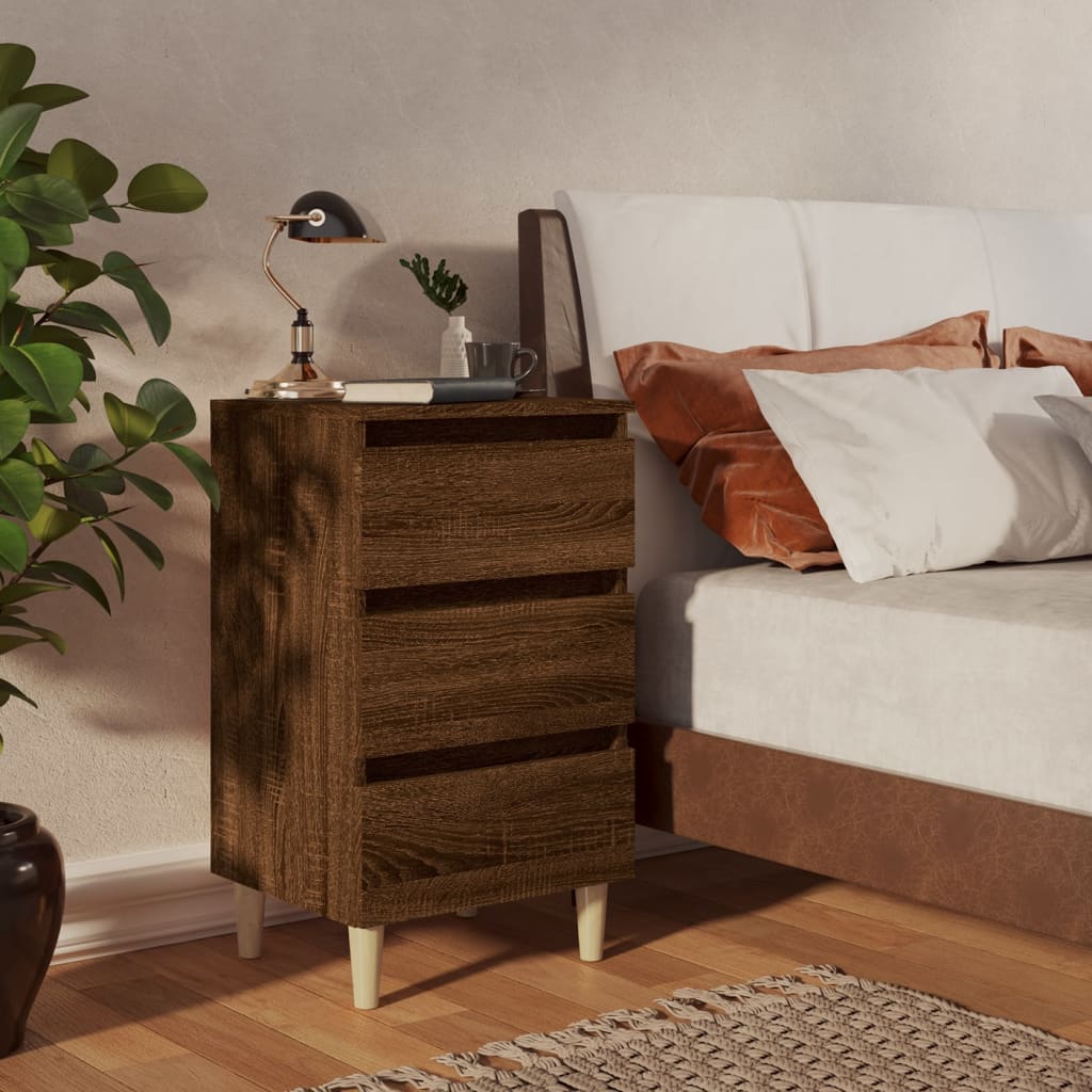 Table de chevet avec pieds en bois Chêne marron 40x35x69 cm - XIOS