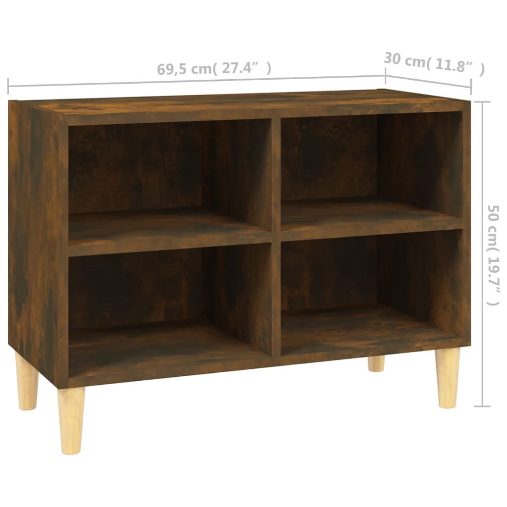 Meuble TV avec pieds en bois massif Chêne fumé 69,5x30x50 cm - XIOS