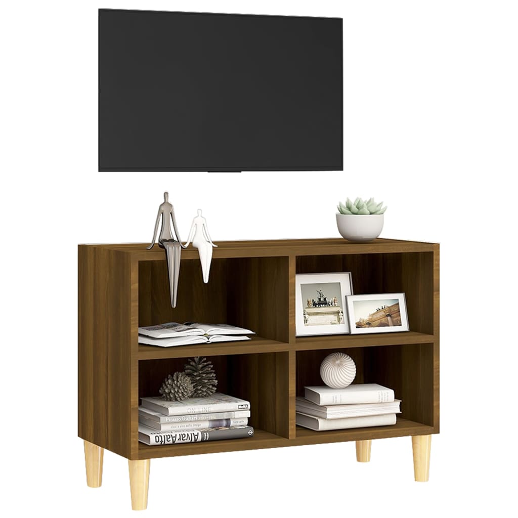Meuble TV avec pieds en bois massif Chêne marron 69,5x30x50 cm - XIOS