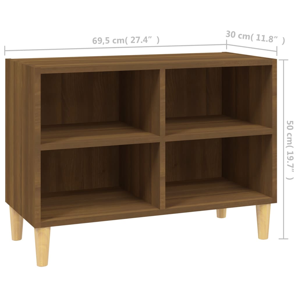 Meuble TV avec pieds en bois massif Chêne marron 69,5x30x50 cm - XIOS