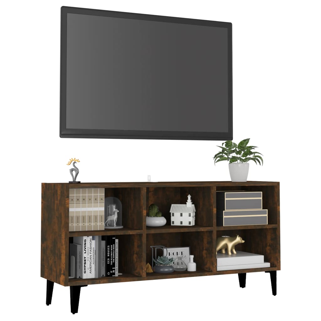 Meuble TV avec pieds en métal Chêne fumé 103,5x30x50 cm - XIOS