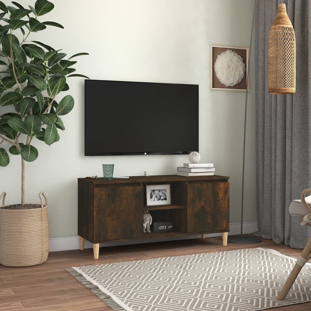 Meuble TV avec pieds en bois solide Chêne fumé 103,5x35x50 cm Meubles TV vidaXL   