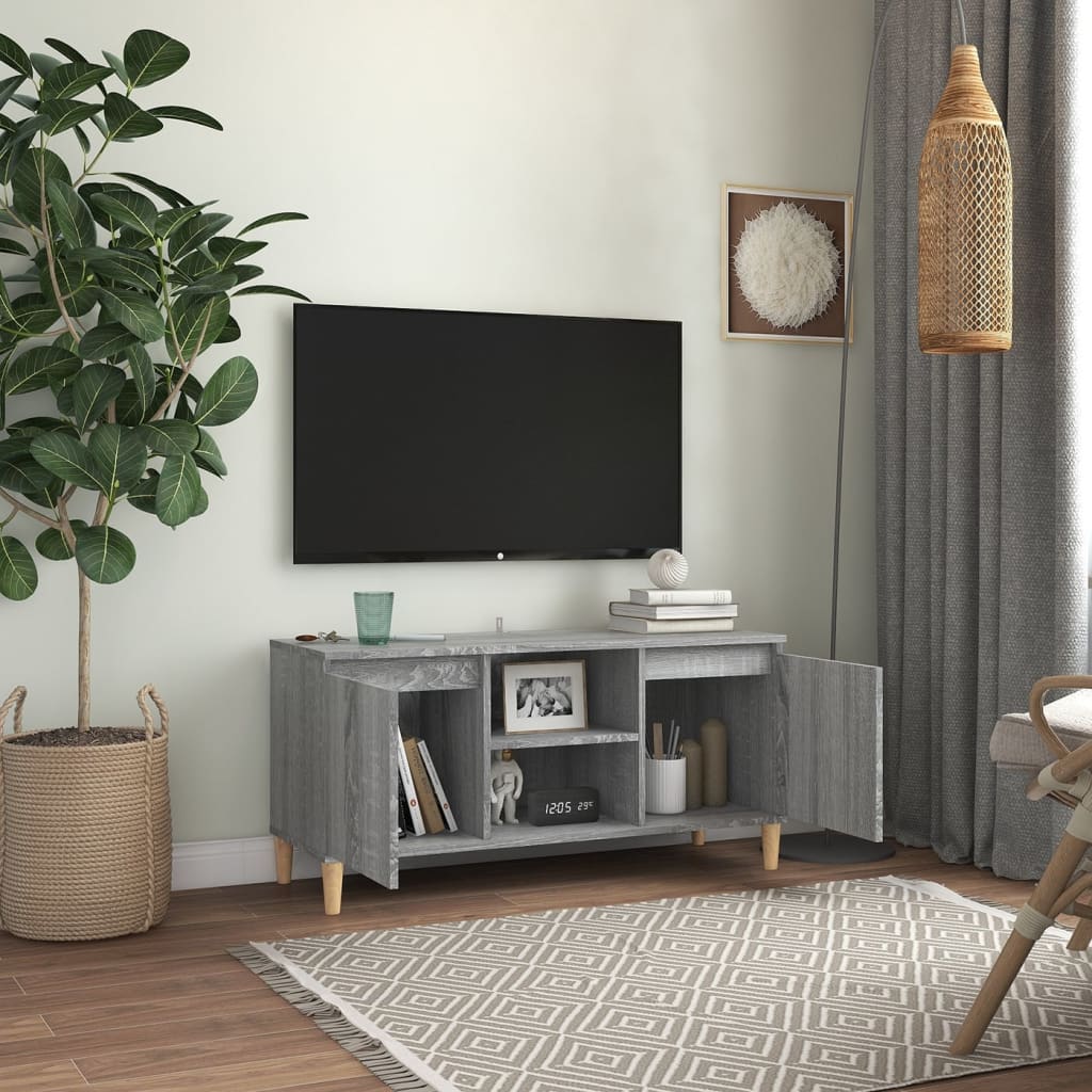 Meuble TV avec pieds en bois solide Sonoma gris 103,5x35x50 cm Meubles TV vidaXL   